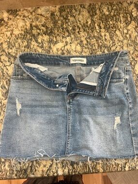 Light Blue Distressed Denim Mini Skirt
